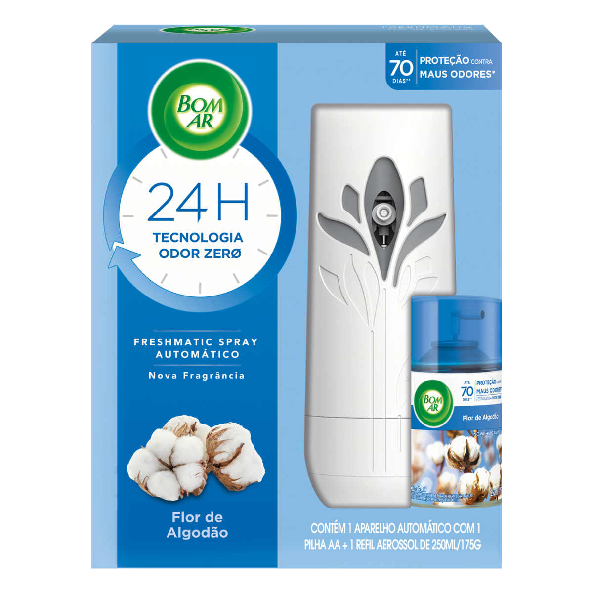 Aromatizador de Ambiente BOM AR Automático Aerossol Freshmatic Flor de Algodão Aparelho + Refil 250ml