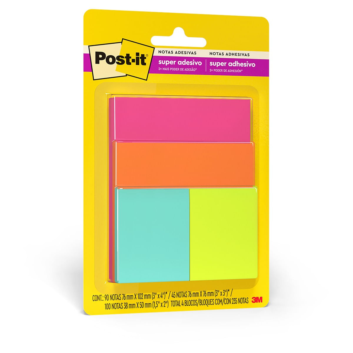 Bloco de Notas Post-it Adesivo 4 Blocos e Cores Sortidas
