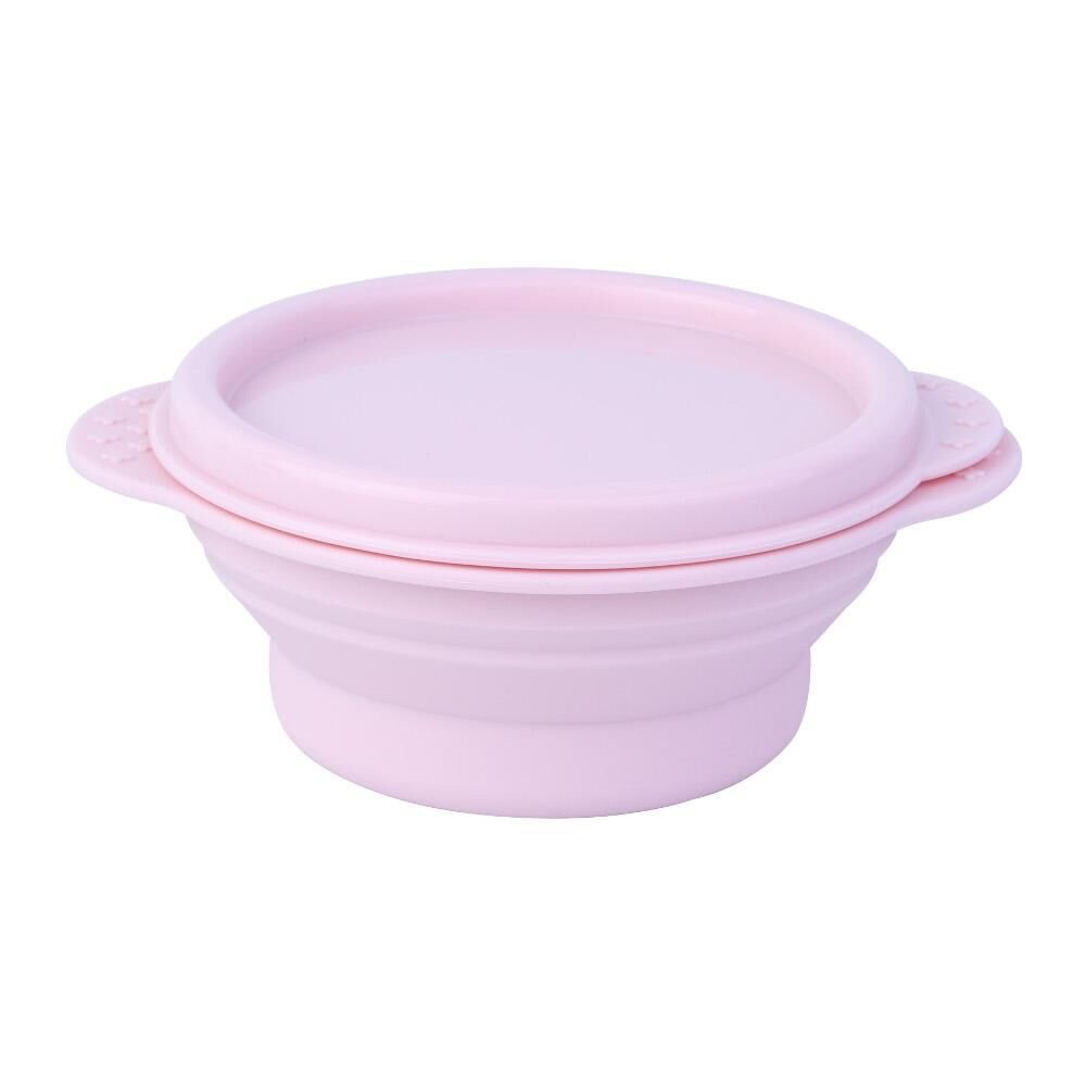 Tigela Dobrável A\BABY Silicone Rosa Com Tampa