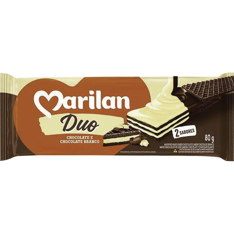 Biscoito Wafer Duo Marilan Choc e choc branco 80g