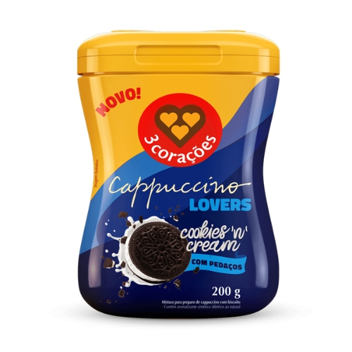 Cappuccino Solúvel Cookies n Cream 3 Corações Lovers Pote 200g