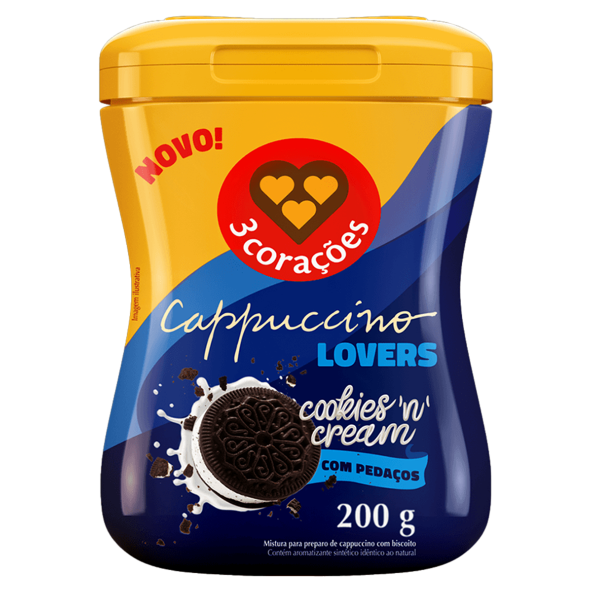 Cappuccino Solúvel Cookies n Cream 3 Corações Lovers Pote 200g