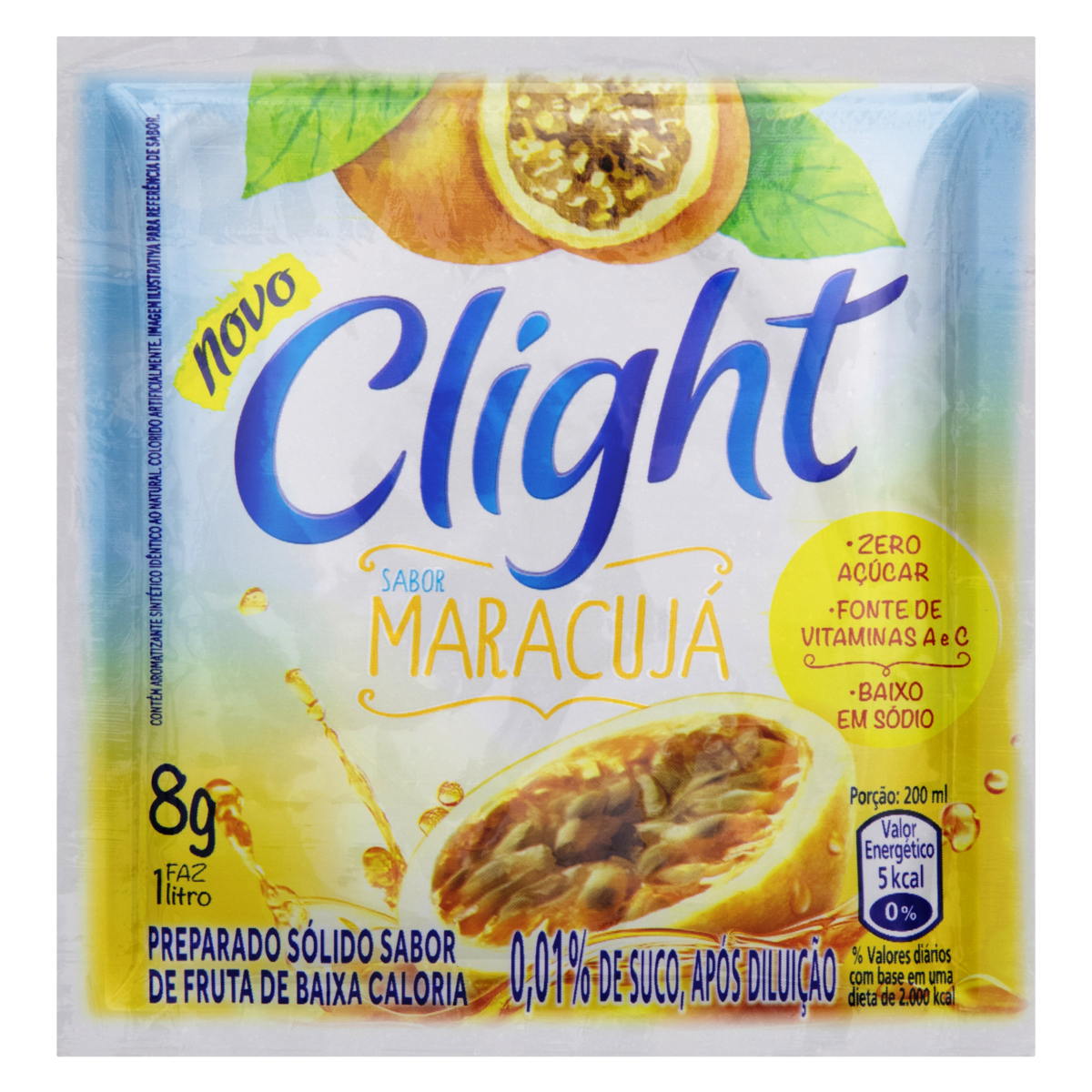 Refresco em pó Clight Sem Açúcar Maracuja 8g