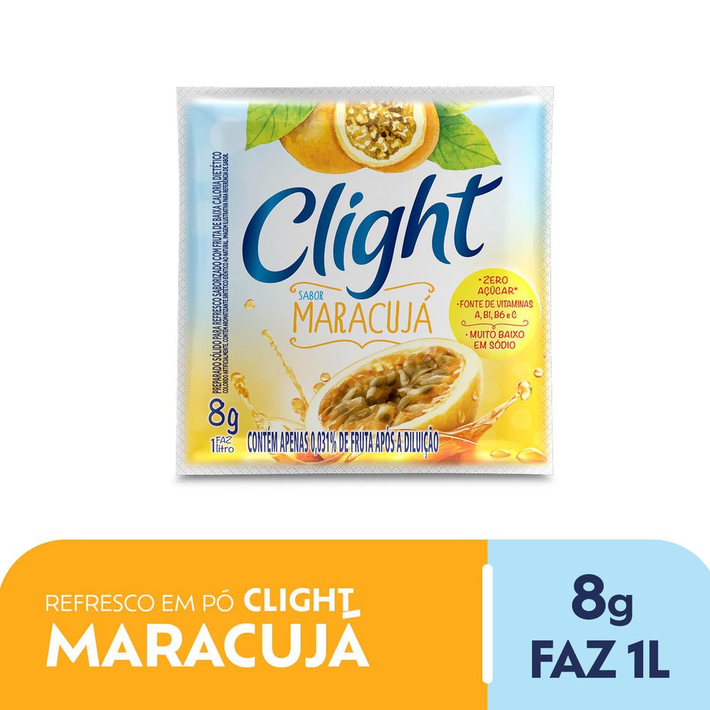 Refresco em pó Clight Sem Açúcar Maracuja 8g