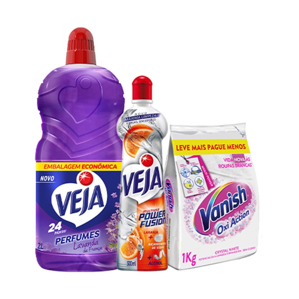 Kit Perfumado Veja Lavanda da França - 2L + Veja Power Fusion Laranja 500ml + Vanish Crystal White Oxi Action 1kg Refil