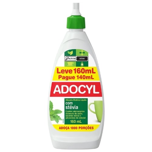Adoçante Líquido Stevia Adocyl Frasco Leve 160ml Pague 140ml
