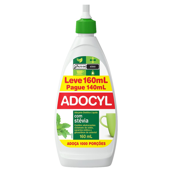Adoçante Líquido Stevia Adocyl Frasco Leve 160ml Pague 140ml