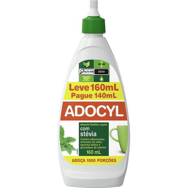 Adoçante Líquido Stevia Adocyl Frasco Leve 160ml Pague 140ml