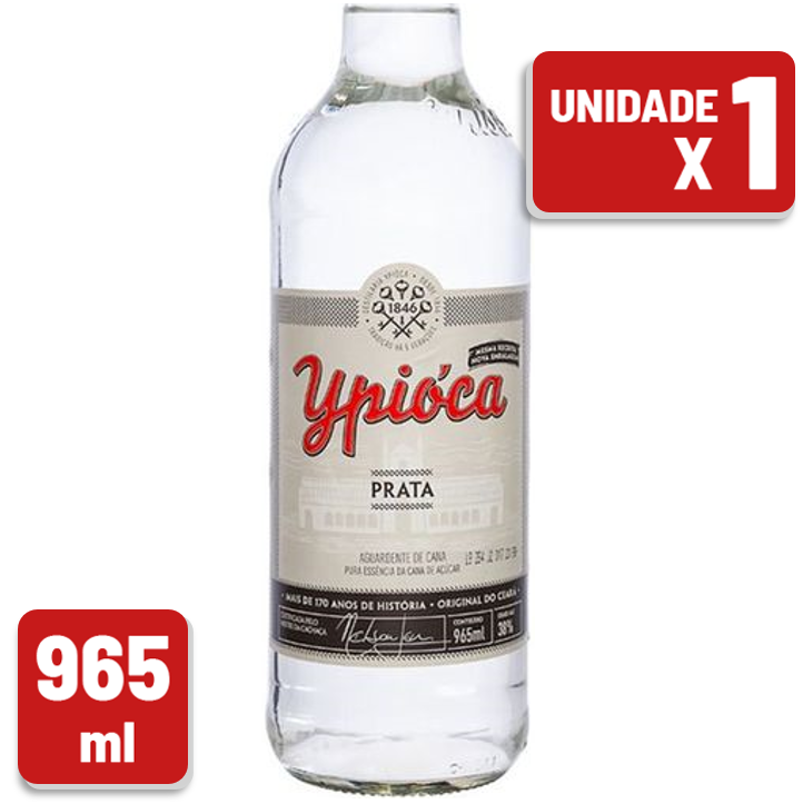 Cachaça Ypioca Prata Suave Garrafa Vidro 965ml