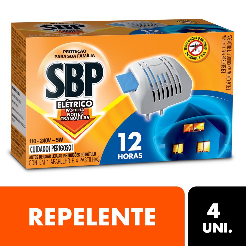 Repelente Elétrico Pastilha SBP 12 horas 1 Aparelho + 4 Pastilhas