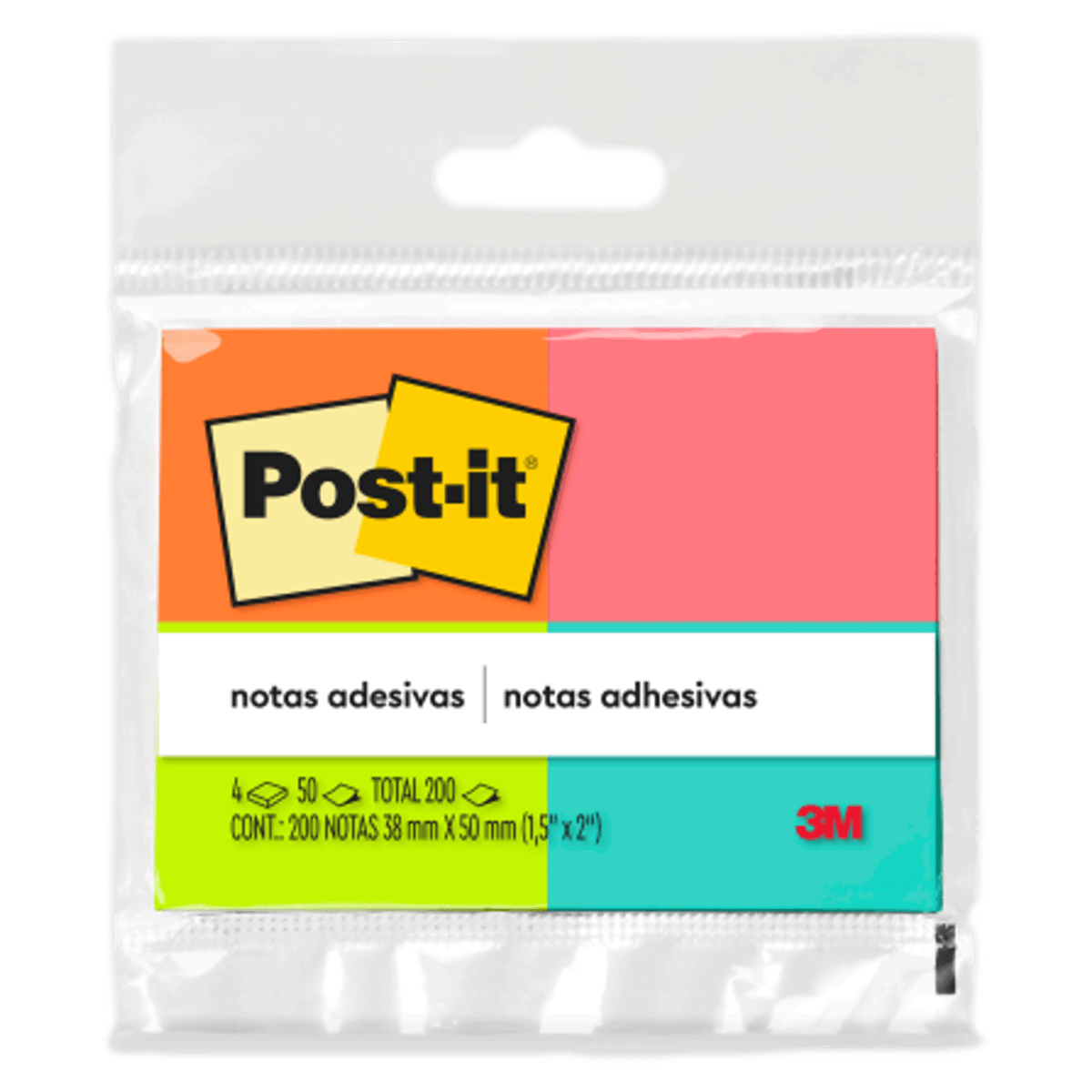 Bloco de Notas Post-it Adesivo 4 Blocos de 50 Folhas Cores Sortidas