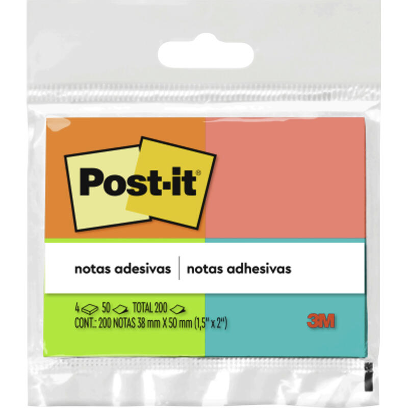 Bloco de Notas Post-it Adesivo 4 Blocos de 50 Folhas Cores Sortidas