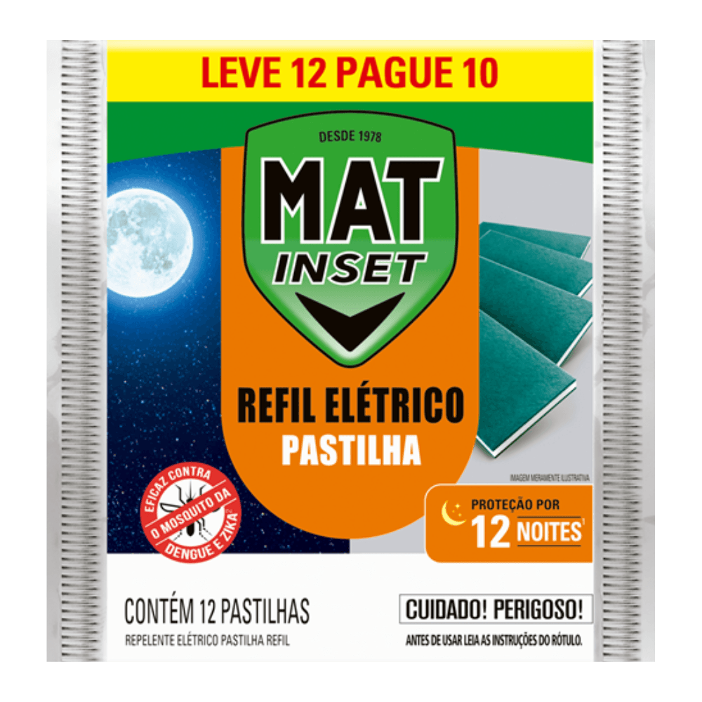 Repelente Pastilha Elétrico Mat Inset Pacote Leve 12 Pague 10 Unidades Refil