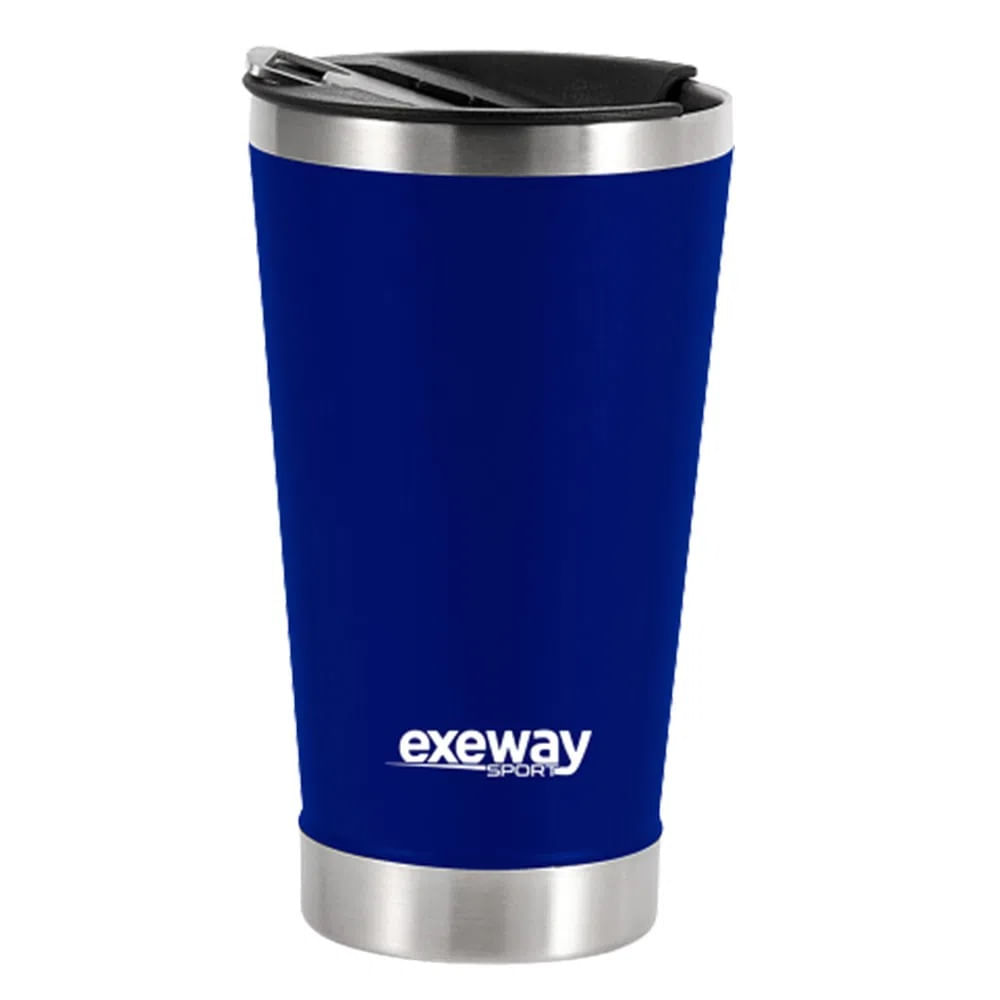Copo Térmico Exeway com Tampa e Abridor 500ml, Azul