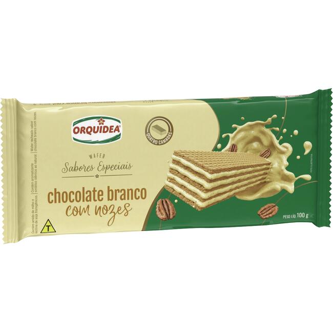 Biscoito Wafer Orquídea Chocolate Branco com Nozes 100g
