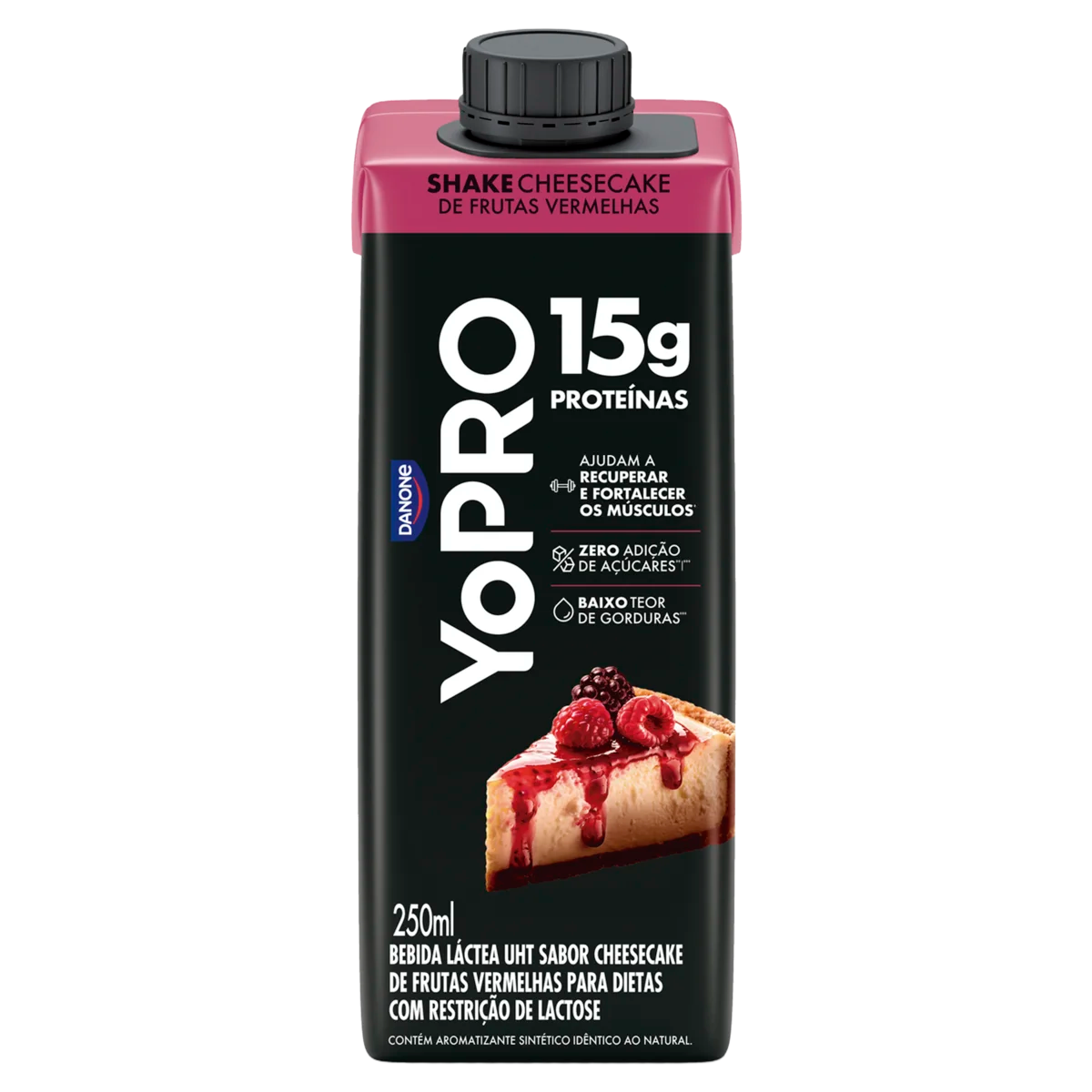 Bebida Láctea UHT Shake Cheesecake de Frutas Vermelhas Zero Lactose Yopro Caixa 250ml