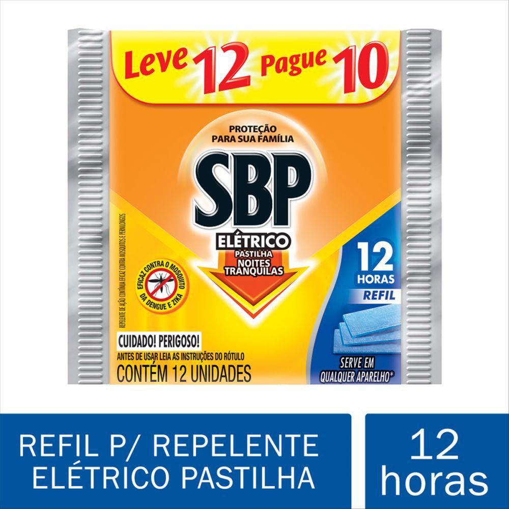 Repelente Elétrico SBP Pastilha Refil 12 Horas Leve 12 unidades Pague 10