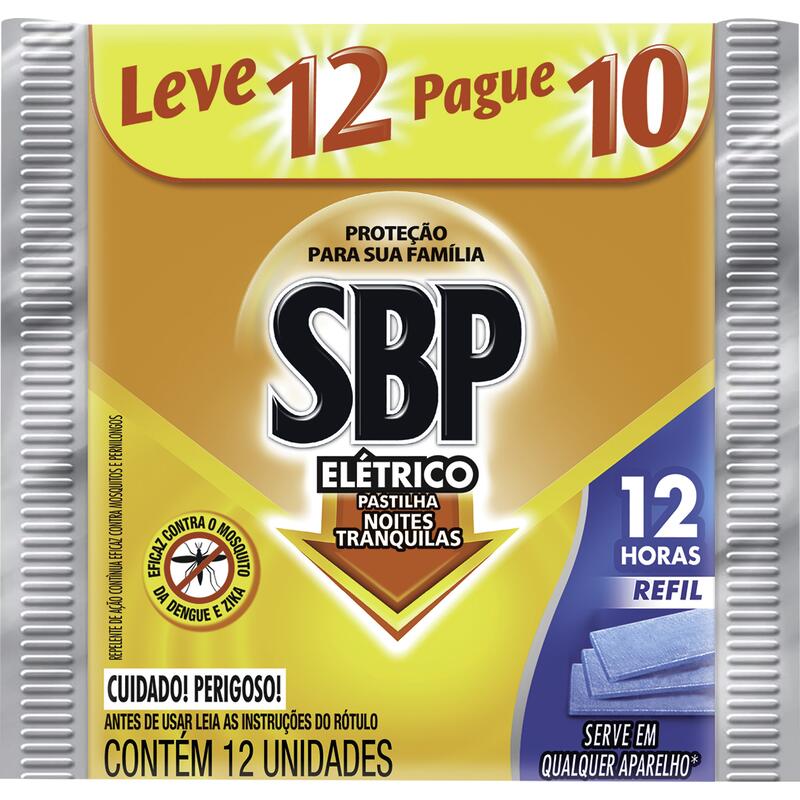 Repelente Elétrico SBP Pastilha Refil 12 Horas Leve 12 unidades Pague 10