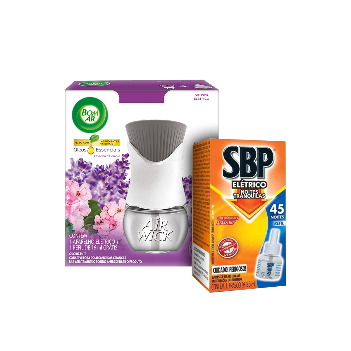 Kit Repelente Elétrico Líquido SBP 45 Noites Novo Aparelho com Refil + Difusor Elétrico Bom Ar Lavanda e Gerânio Aparelho com Refil 16ml