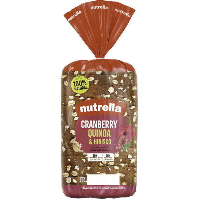 Pão Nutrella Cranberry, Quinoa e Hibisco Pacote 350g