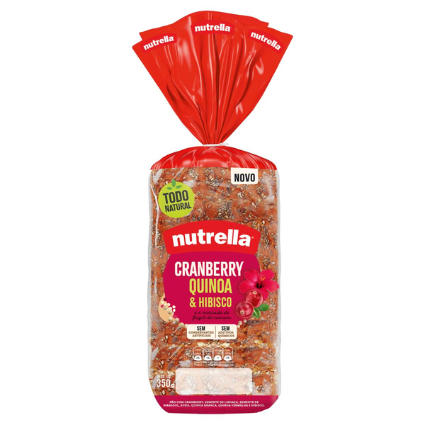 Pão Nutrella Cranberry, Quinoa e Hibisco Pacote 350g