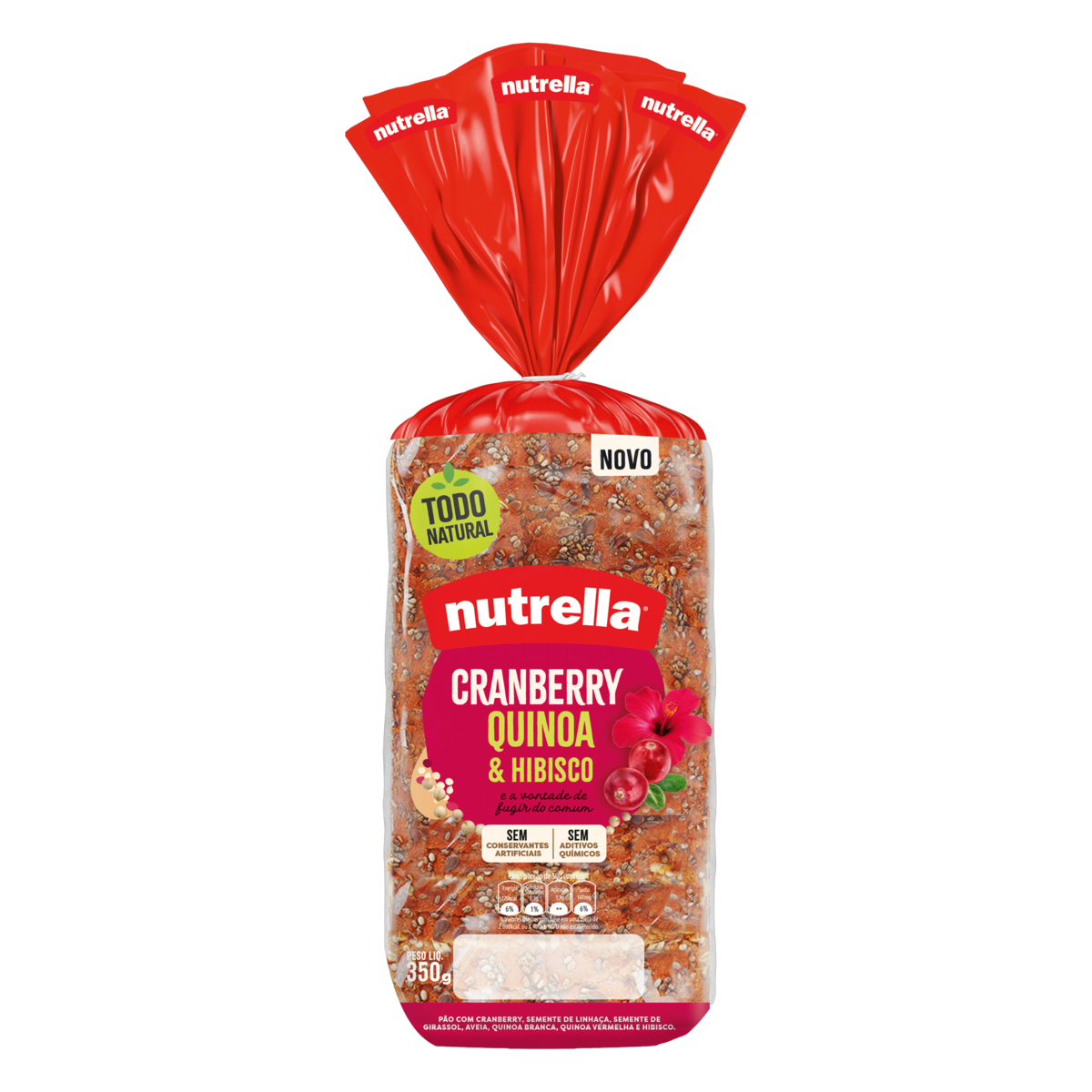 Pão Nutrella Cranberry, Quinoa e Hibisco Pacote 350g