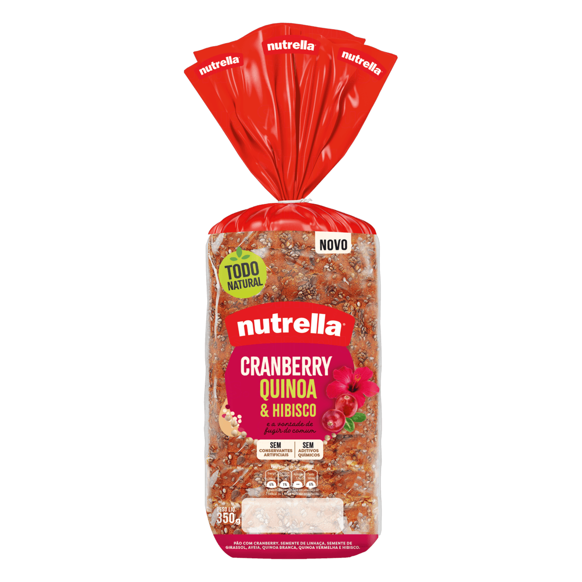 Pão Nutrella Cranberry, Quinoa e Hibisco Pacote 350g