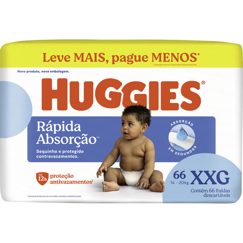 Fralda Descartável Huggies Rápida Absorção XXG 66 un