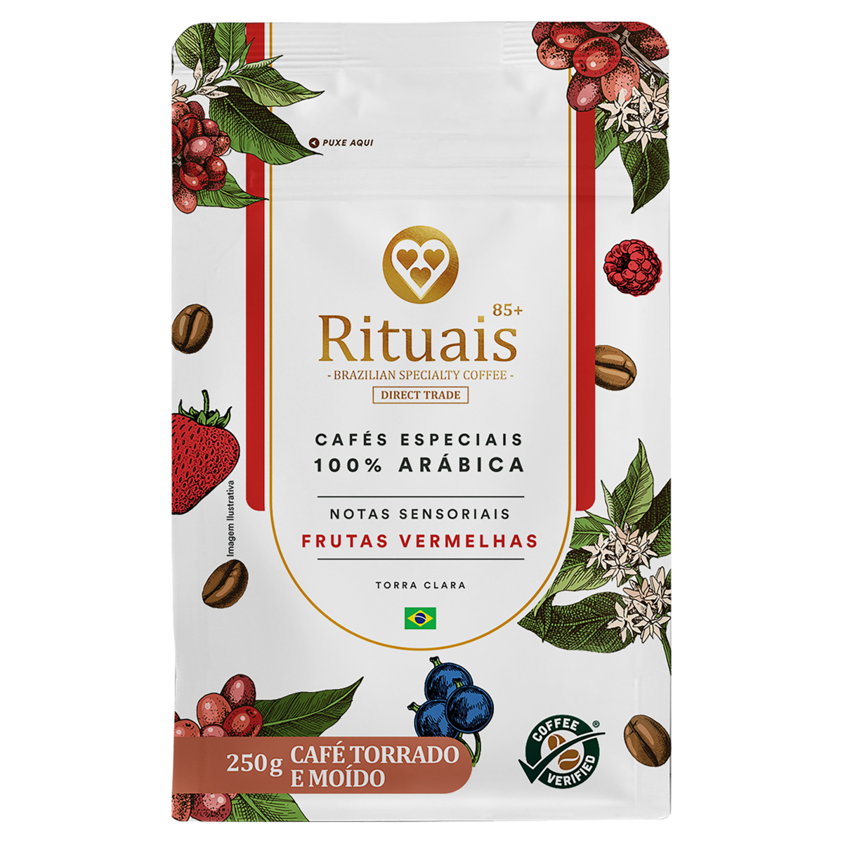 Café Torrado e Moído Frutas Vermelhas 3 Corações Rituais 85+ Pouch 250g