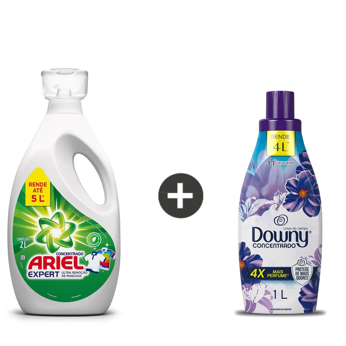 Kit com Lava Roupas Líquido Ariel Concentrado - 2L + Amaciante Concentrado Downy Lírios Do Campo 1L