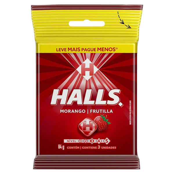 Bala Halls Morango Pacote Com 3 Unidades 84g