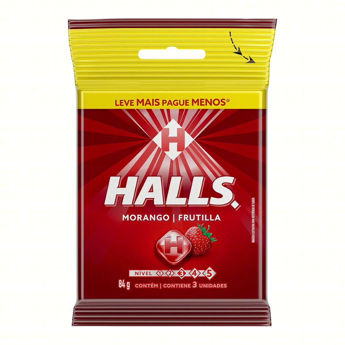 Bala Halls Morango Pacote Com 3 Unidades 84g