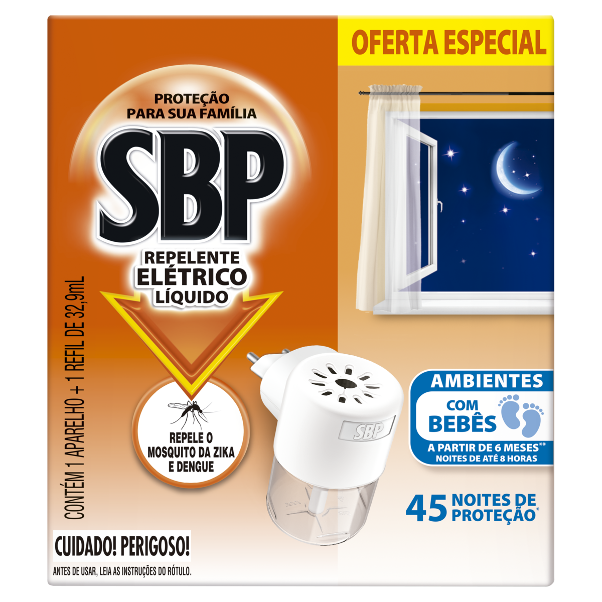 Repelente Elétrico Líquido SBP 45 Noites Novo Aparelho + Refil