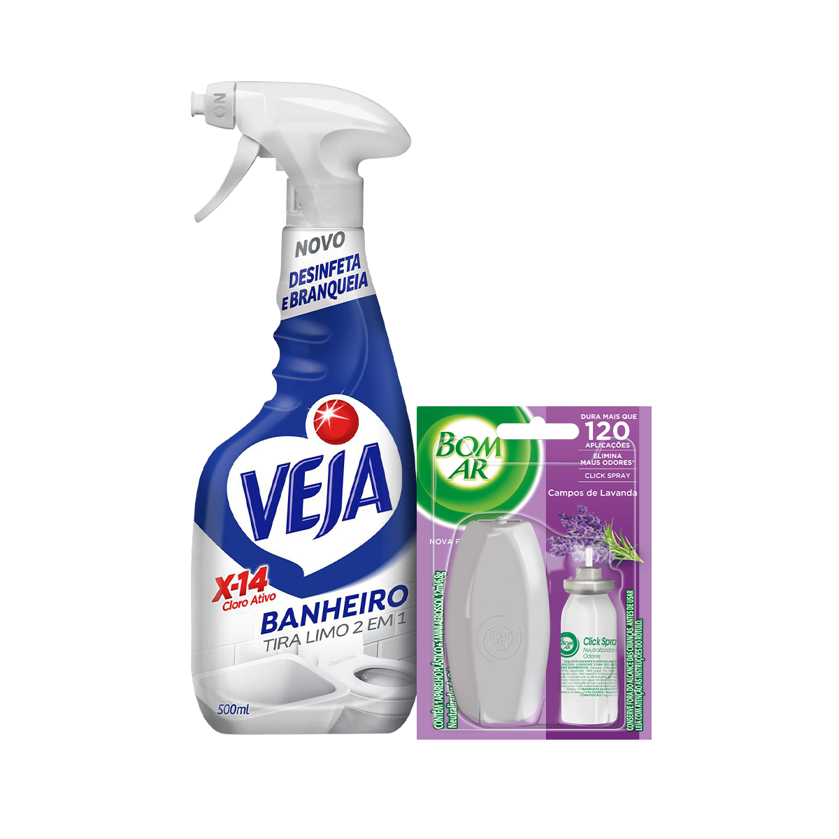 Kit Spray Tira Limo Veja Banheiro X14 500ml Oferta + Aromatizador Bom Ar Click Spray Campos de Lavanda Aparelho com Refil 12ml