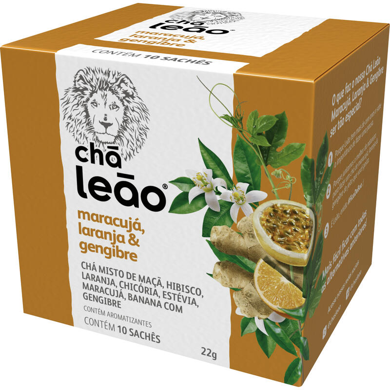Chá Leão 22g - Maracujá, Laranja & Gengibre - Com 10 Saquinhos