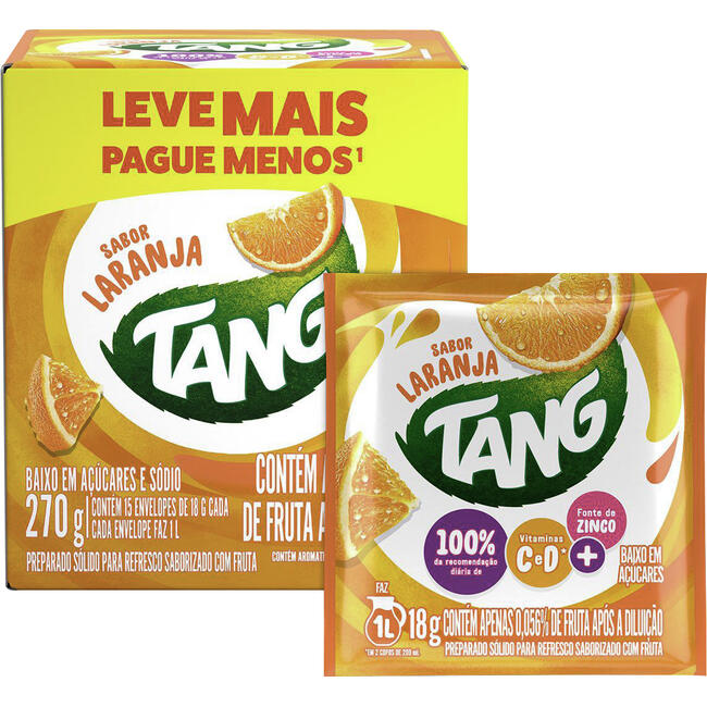 Kit Refresco em Pó Tang 270g -  Com 15 Unidades de 18g - Laranja