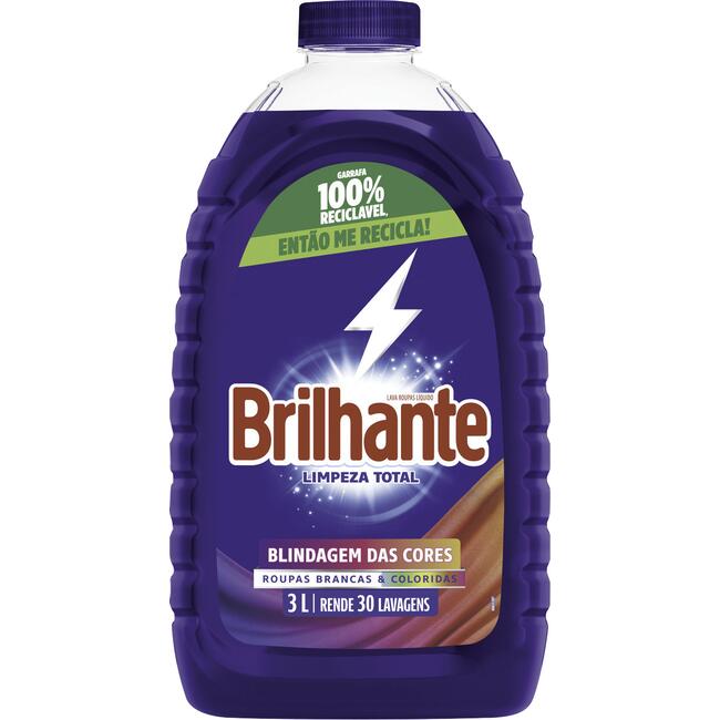 Lava Roupas Líquido Brilhante Limpeza Total 3L
