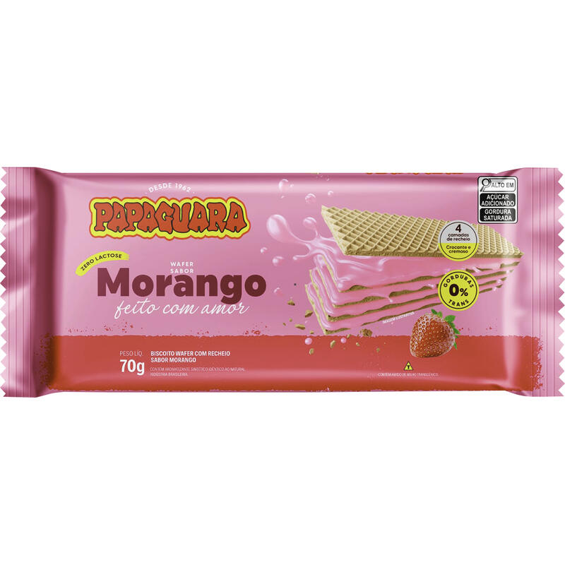 Biscoito Wafer Papaguara Morango 70g