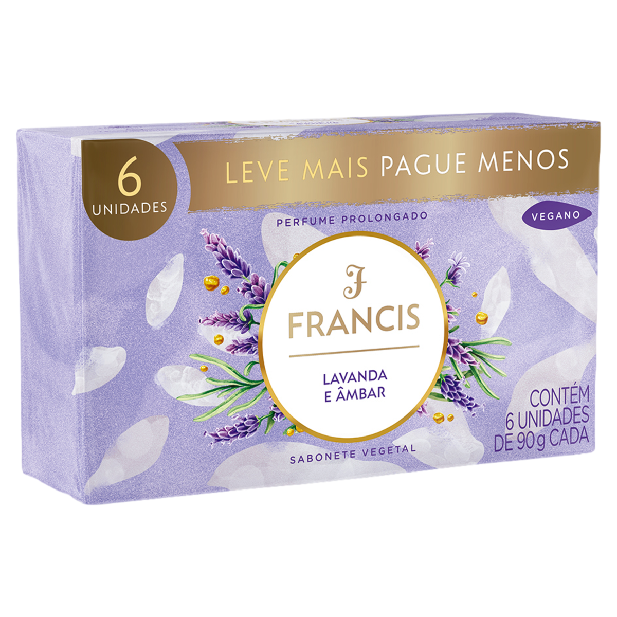 Pack Sabonete Barra Vegetal Lavanda e Âmbar Francis Envoltório 6 Unidades 90g Cada Leve Mais Pague Menos