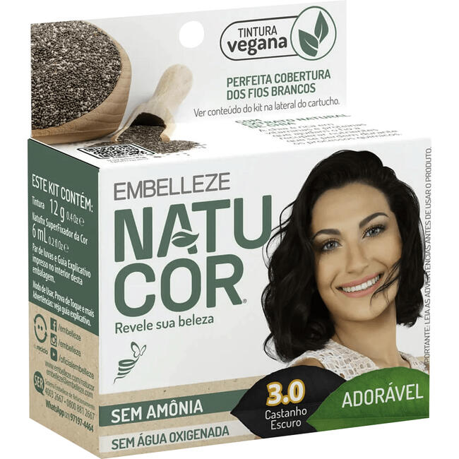Tintura para Cabelo Natucor 3.0 Castanho Escuro 1kit
