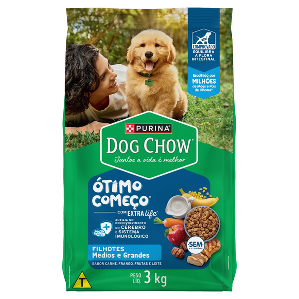 Ração DOG CHOW para Cães Filhotes Médios e Grandes Frango e Arroz 3kg