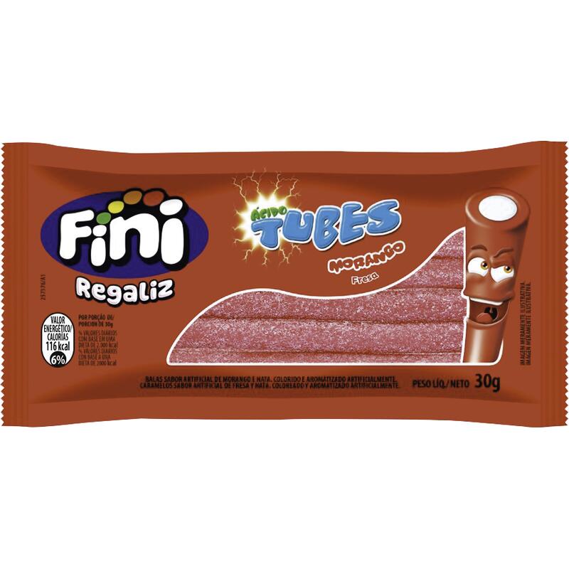 Bala de Gelatina Fini Tubes Sour Morango 30g