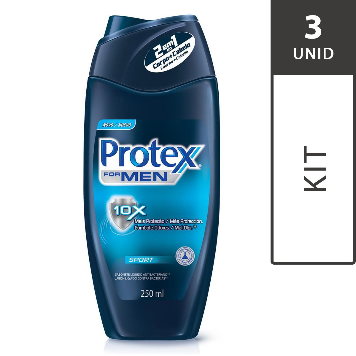 Kit com 3 Sabonetes Líquidos Antibacteriano Protex For Men 250ml Cada