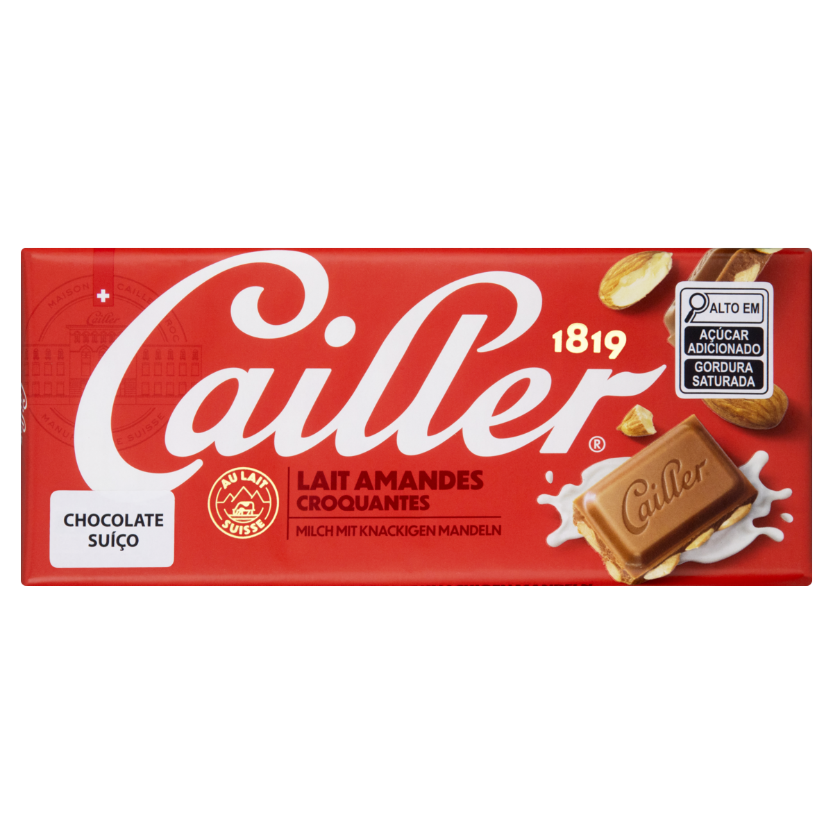 Chocolate Suíço ao Leite 27% Cacau com Amêndoas Cailler Cartucho 100g