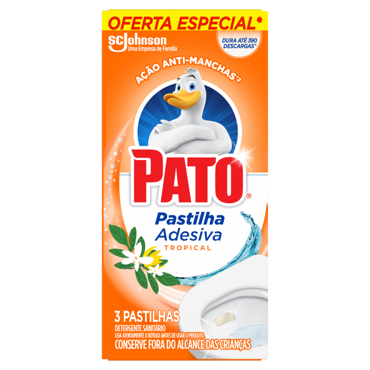 Pastilha Adesiva Sanitária PATO Tropical com 3 Pastilhas Oferta Especial