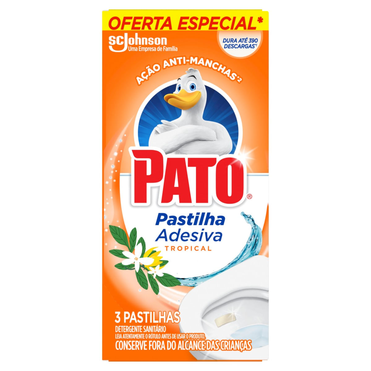 Pastilha Adesiva Sanitária PATO Tropical com 3 Pastilhas Oferta Especial