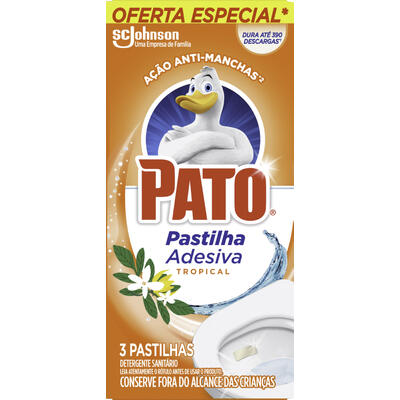 Pastilha Adesiva Sanitária PATO Tropical com 3 Pastilhas Oferta Especial