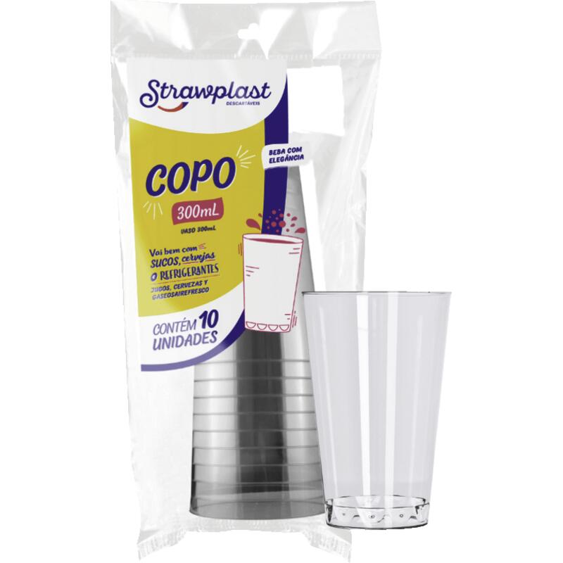 Copo Descartável Strawplast 300ml Cristal 10 un