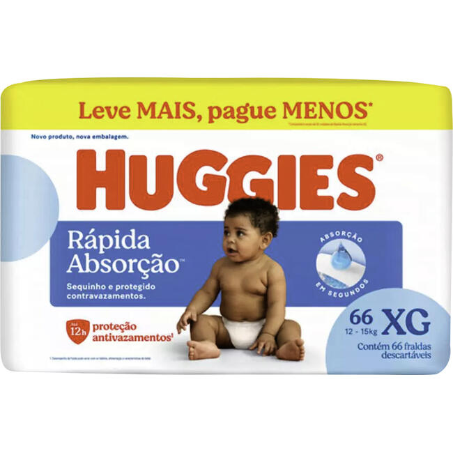 Fralda Descartável Huggies Rápida Absorção XG 66 un