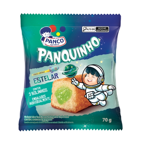 Minibolo Baunilha Recheio Maçã e Melão Estelar Panco Panquinho Pacote 70g 2 Unidades